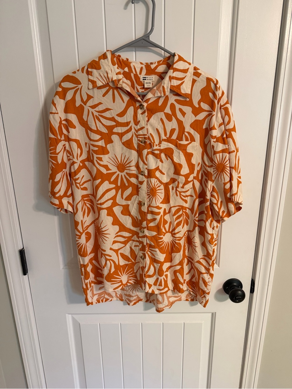 Billabong On Vacation Orange Floral Button Down Shirt Short Sleeve